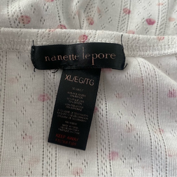 NANETTE LEPORE DITSY FLORAL WHITE PIINK SPAGHETTI STRAP KNIT TOP SIZE XL - Picture 3 of 3